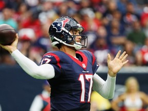 Brock Osweiler of the Houston Texans throws a pass in the second quarter of their game against the Kansas City Chiefs at NRG Stadium on September 18, 2016 in Houston, Texas. (Scott Halleran/Getty Images)