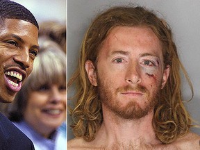 Sean Thompson, right, was arrested for assault on a public official after he allegedly hit Sacramento Mayor Kevin Johnson, left, in the face with a pie. (Getty Images and Sacramento Police Photos)