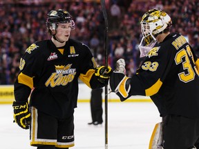 Brandon's Nolan Patrick (left) and goaltender Jordan Papirny are expected to lead the Wheat Kings in their quest to defend their WHL title this season. (Ian Kucerak/Postmedia Network file photo)
