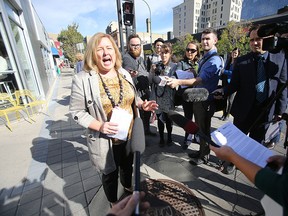 Angela Mathieson, president and CEO of Centre Venture Development Corporation, during a media conference in downtown Winnipeg Thursday.
