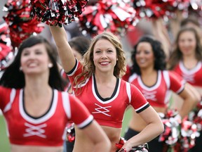 The Calgary Stampeders Outriders in performance at McMahon Stadium. The Bombers' visit is likely to end their winning streak.