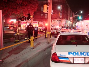 Emergency services at the scene of a shooting at the intersection of Queen St. E. and Sherbourne St. Thursday, Sept. 22, 2016. (John Hanley/Special to the Toronto Sun)