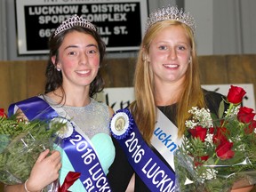 The 2016 Lucknow Fall Fair saw sunny skies Friday night, but pushed through the rain Saturday and enjoyed some nice Sunday weather Sept. 16-18, 2016. Friday night also saw the crowning of the 2016-2107 Lucknow Ambassador Sarah Alton, right, seen here with First Runner Up Carley Stutzman. (Troy Patterson/Kincardine News and Lucknow Sentinel_