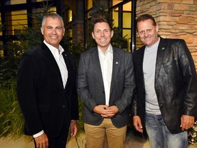 OHBA president Neil Rodgers, Patrick Brown and OHBA past-president John Meinen at the OHBA conference in Collingwood, Ont. on Sunday, Sept. 18.