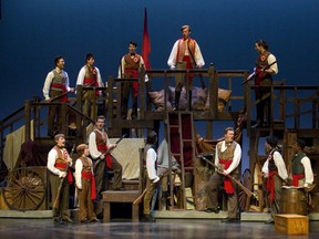 Students gather at a barricade in a scene Les Miserables at The Grand Theatre in London on Tuesday Sept. 20, 2016. The all high-school production runs for 12 performances beginning Sept. 20. Craig Glover/The London Free Press/Postmedia Network