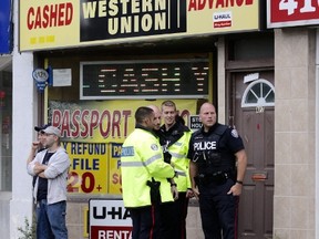 Toronto Police investigate after a man was shot at a Keele St. gas station near Wilson Ave. on Friday, Sept. 23, 2016. (Ernest Doroszuk/Toronto Sun/Postmedia Network)