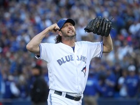 Blue Jays reliever Jason Grilli celebrates after getting the final out of the eighth inning on Saturday against the Yankees in Toronto. (THE CANADIAN PRESS/PHOTO)