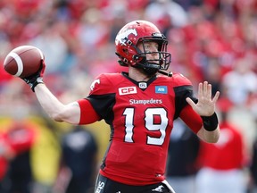 Calgary Stampeders' quarterback Bo Levi Mitchell during first half CFL football action against the Winnipeg Blue Bombers in Calgary, Alberta on Saturday, Sept. 24, 2016. THE CANADIAN PRESS/Larry MacDougal