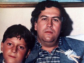 Sebastian Marroquin, once Juan Pablo Escobar, is confronting his father's legacy of evil in a new 94-minute documentary. Father and son shown here in a family photo. Illustrates LATAM-DRUGS (category i), by Juan Forero (c) 2009, The Washington Post. Moved Wednesday, Dec. 2, 2009. (MUST CREDIT: Family photo.)