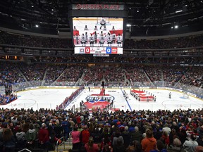Edmonton Oil Kings play the Red Deer Rebels in WHL action at Rogers Place, the first-ever hockey game in the new arena in Edmonton Sunday, September 24, 2016.