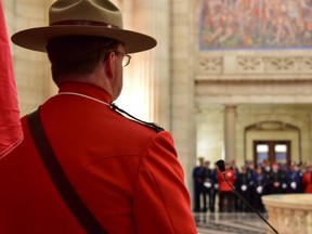 Members of Manitoba RCMP took part in a ceremony to honour fallen police and peace officers at the Manitoba Legislature on Sept. 25, 2016.