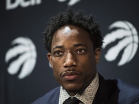 Toronto Raptors DeMar DeRozan speaks to media during a press conference in Toronto on Thursday, July 14, 2016. (THE CANADIAN PRESS/Aaron Vincent)