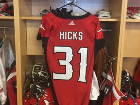 The jersey of Mylan Hicks. (Calgary Stampeders)