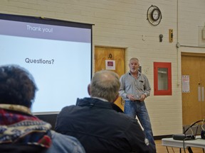 Emile Saindon, the manager of the CNPC Landfill Association answered hard-hitting questions at the open house meetings regarding the incinerator. | Caitlin Clow photo/Pincher Creek Echo