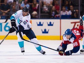Team Europe right winger Marian Gaborik (12) was seen leaving the Air Canada Centre on Monday morning on crutches ahead of the World Cup of Hockey best-of-three final in Toronto this week. (Nathan Denette/The Canadian Press)
