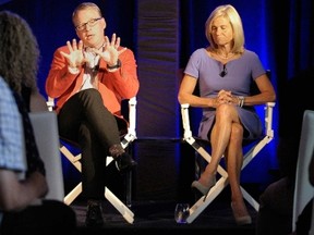 Keith Pelley, President, Rogers Media, left, and Barbara Williams, Senior Vice President, Content, Shaw Media are pictured as they unveiled "shomi" in the summer of 2014. (J.P. Moczulski for Postmedia Network)