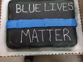 Three Walmart bakers in Georgia refused to make a cake with the words 'Blue Lives Matter' written in icing on top. The bakers deemed the cake politically incorrect and didn't feel comfortable making the cake – which was meant for a retiring police officer. (Facebook Photo)