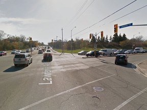 The intersection of Black Creek Dr. and Lawrence Ave. (Google Maps.)