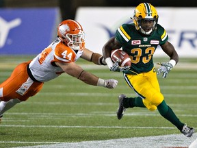 Shakir Bell carried the ball 23 times for 108 yards in Friday's win against the B.C. Lions. (The Canadian Press)