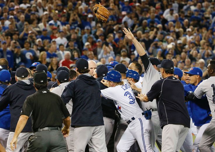 Benches clear in New York after Mark Teixeira takes a fastball