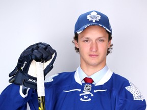 Nikita Korostelev was reassigned to the Sarnia Sting by the Toronto Maple Leafs Tuesday as the 19-year-old Russian forward was one of 23 players cut from the NHL team's camp. Toronto drafted Korostelev in the seventh round in 2015. (Mike Ehrmann/Getty Images)