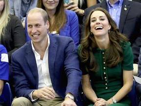 Catherine, Duchess of Cambridge and Prince William, Duke of Cambridge watch a game of volleyball as they visit Kelowna University during the Royal Tour of Canada on September 27, 2016 in Kelowna, Canada. Prince William, Duke of Cambridge, Catherine, Duchess of Cambridge, Prince George and Princess Charlotte are visiting Canada as part of an eight day visit to the country taking in areas such as Bella Bella, Whitehorse and Kelowna (Photo by Chris Jackson/Getty Images)