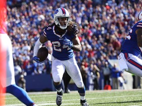 Stephon Gilmore of the Buffalo Bills returns an interception against the Arizona Cardinals at New Era Field on Sept. 25, 2016 in Orchard Park, New York. (Tom Szczerbowski/Getty Images)