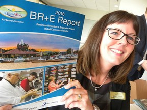 Ernst Kuglin/The Intelligencer
Quinte West manager of economic development and tourism services Linda Lisle holds a copy of the city’s latest business retention and expansion report, released Wednesday during a breakfast meeting hosted by the city.