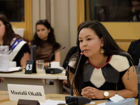 Maatalii Okalik, president of the National Inuit Youth Council, testifies at the Senate Standing Committee on Indigenous Affairs, June 29, 2016. (SENATE OF CANADA)