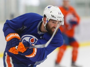 Oilers forward Patrick Maroon, seen here in April 2016, returned to the team 20 pounds lighter this fall, in recognition of the need to be quicker on the ice. (File)