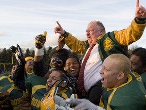 Rob Ford with the Don Bosco Eagles back in 2012 after the team beat Northern 31-0 at the Metro Bowl Quarter Finals at Birchmount Stadium on Thur. Nov.15/12. (Dave ThomasToronto Sun)