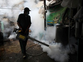 In this June 26, 2013, file photo, a Bangkok Metropolitan Administration worker fogs a home with mosquito repellent in Bangkok, Thailand. Thai authorities have confirmed that two cases of babies with microcephaly — abnormally small heads — were caused by the Zika virus commonly transmitted by mosquitos, the first time the linkage has been made in Southeast Asia. (AP Photo/Sakchai Lalit, File)