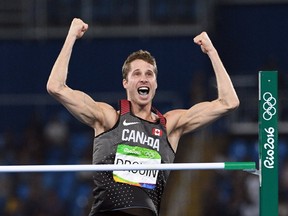 Canada's Derek Drouin competes in the men's high jump during the 2016 Olympic Summer Games in Rio de Janeiro, Brazil on Tuesday, Aug. 16, 2016. (THE CANADIAN PRESS/Sean Kilpatrick)