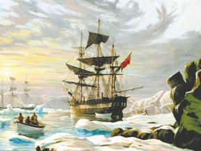 A painting by Vancouver marine artist John Horton shows HMS Terror and HMS Erubus en route to their 1848 loss in the Canadian Arctic. (Malcolm Parry/Vancouver Sun)