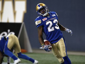 Winnipeg Blue Bombers KR Kevin Fogg reacts after a flag wiped out his touchdown return against the Edmonton Eskimos. (KEVIN KING//Winnipeg Sun)