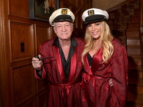 Hugh Hefner and Crystal Hefner attend Playboy Mansion's Annual Halloween Bash at The Playboy Mansion on October 25, 2014 in Los Angeles, California. (Photo by Charley Gallay/Getty Images for Playboy)
