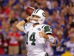 Ryan Fitzpatrick of the New York Jets throws a pass against the Buffalo Bills during the first half at New Era Field on September 15, 2016 in Orchard Park, New York. (Brett Carlsen/Getty Images)