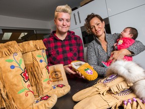 Waneek Horn-Miller, right, and Tara Barnes of Manitoba Mukluks have launched an indigenous school to teach mukluk making
