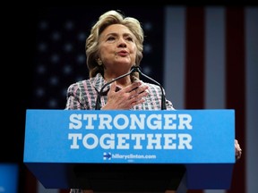 In this Sept. 30, 2016, photo, Democratic presidential candidate Hillary Clinton speaks during a campaign stop in Fort Pierce, Fla. (AP Photo/Matt Rourke)