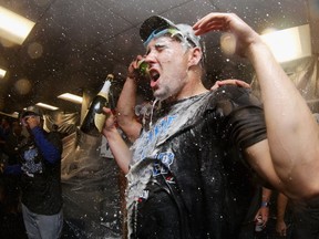 Aaron Sanchez #41 of the Toronto Blue Jays celebrates the Toronto Blue Jays' 2-1 win over the Boston Red Sox, clinching a Wildcard spot in the playoffs, at Fenway Park on October 2, 2016 in Boston, Massachusetts. (Photo by Maddie Meyer/Getty Images)