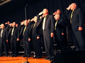 The Seaforth Harmony Kings salute the crowd last Saturday at the Seaforth Public School during their annual concert.(Shaun Gregory/Huron Expositor)