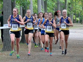 Laurentian Voyageurs cross-country runners Megan Crocker (left), Jenny Bottomless, Nicole Rich and Nicole Hessels led the women's team to a third-place finish at a meet in Rochester, N.Y. on the weekend. Special to The Star