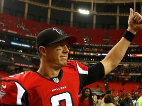 Falcons quarterback Matt Ryan celebrates the victory over the Panthers at the Georgia Dome in Atlanta on Sunday, Oct. 2, 2016 . (Kevin C. Cox/Getty Images)