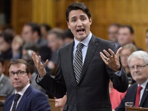 Prime Minister Justin Trudeau answers a question during Question Period in the House of Commons in Ottawa on Monday, Oct.3, 2016. (THE CANADIAN PRESS/Adrian Wyld)