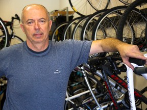 Dariuz Liersch owns Wheels & Gears on Adelaide Street. Liersch has been in the bike business since 1986. (MIKE HENSEN, The London Free Press)