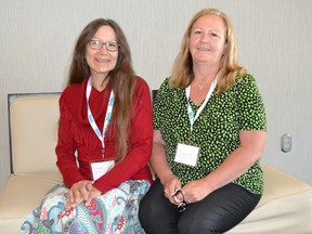 Technology is improving health-care access for Northerners, says Joanne Longboat, left, of Noelville. Annie Hebert, right, is a registered nurse and clinical telemedicine co-ordinator at Sudbury East Community Health Centre. (Photo supplied)