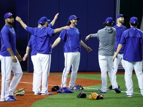 The Blue Jays attend an optional practice at the Rogers Centre in advance of Tuesday's Wild Card game against the Orioles in Toronto on Monday, Oct. 3, 2016. (Stan Behal/Toronto Sun)