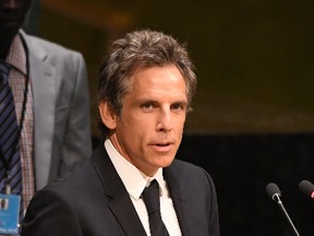 Actor Ben Stiller speaks to the #withrefugees group prior to handing over a petition to UN Secretary-General on September 16, 2016 at the United Nations in New York. (ANGELA WEISSANGELA WEISS/AFP/Getty Images)