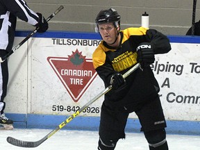 Chad Barclay at the Thunder's optional Sunday practice in the Colin Campbell Community Arena. (CHRIS ABBOTT/TILLSONBURG NEWS)