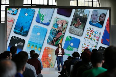 Sabrina Ellis, Google director of product management, talks about the new Google Pixel phone during a product event, Tuesday, Oct. 4, 2016, in San Francisco. (AP Photo/Eric Risberg)